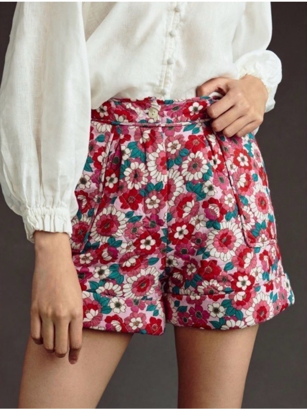 Antik Batik Blossom Floral Quilted High Rise Shorts Pink Cotton Size S EU 38